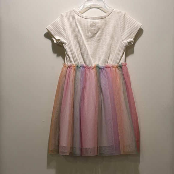 Girls Cream Dress | Multicolor Nylon Bottom  XS 4-5 - Picture 2 of 3